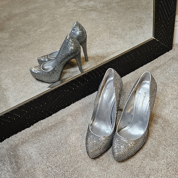 BCBG Silver Sparkle Heels - Picture 1 of 5